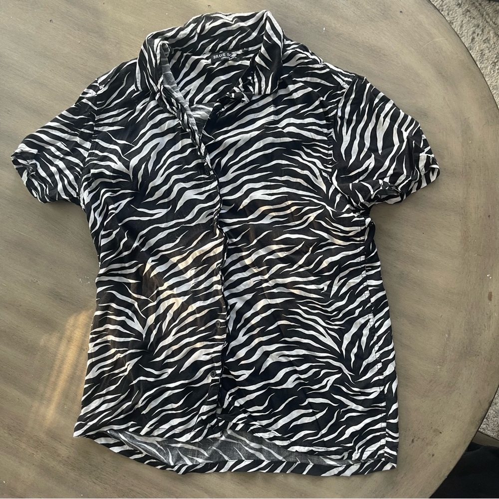 Brave Soul Black and White Zebra Print Shirt